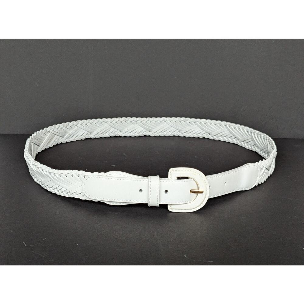 White Braided Womens Leather Buckle Belt - Size L to XL